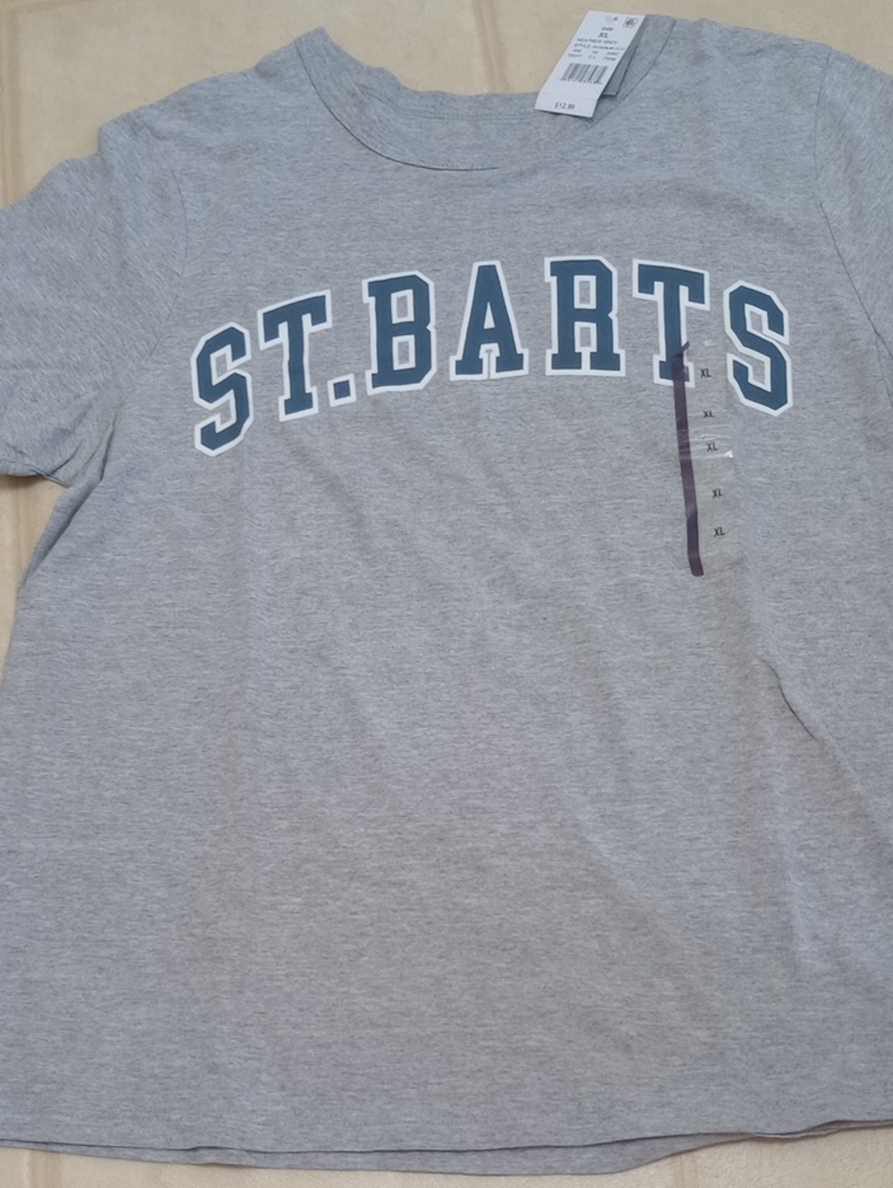 NWT ZOE + LIV Gray Cotton Tee with Blue ST. BARTS Graphic